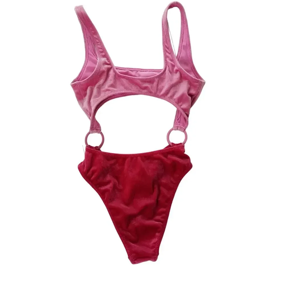 Kendall & Kylie Velvet Pink on Pink Color Block Swimsuit, Size XS, New with Tags
